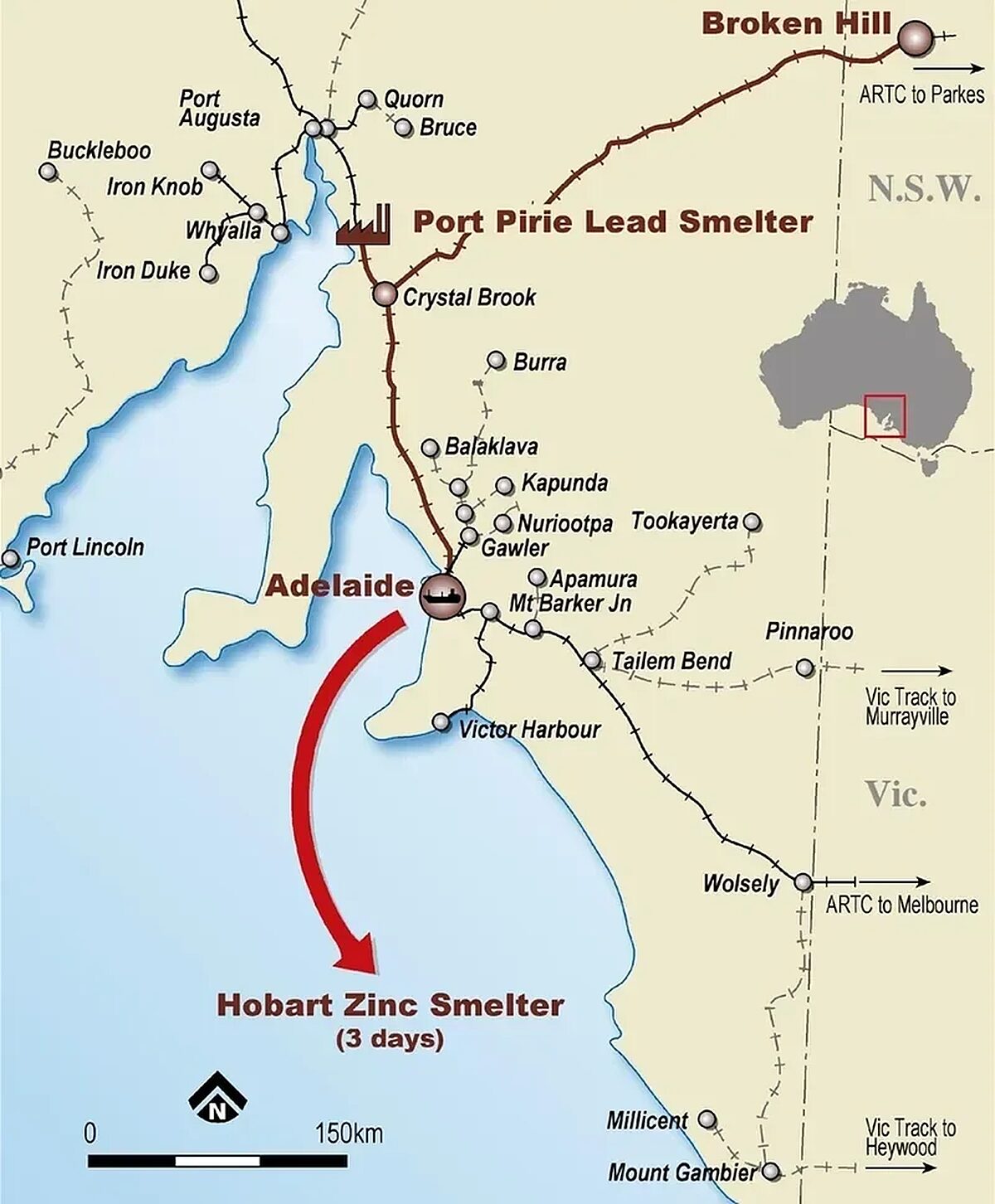 Broken Hill Mines logistics, supply chain and production map