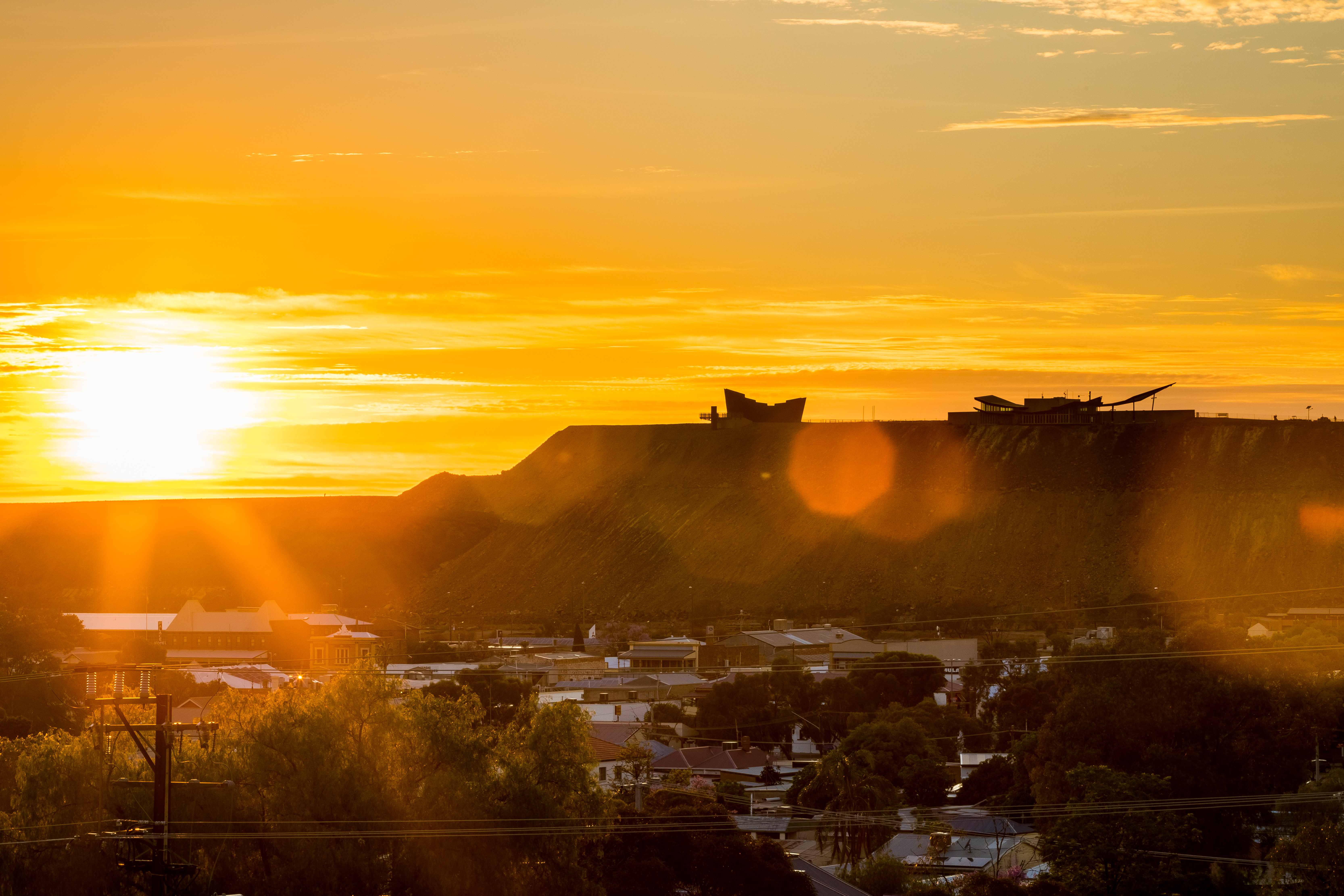 The Line of Lode Memorial overlooking Broken Hill at sunset